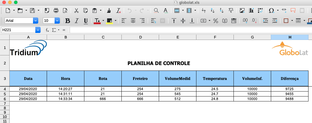 Exported xls file